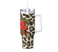 YWSOTRE Fleur d'hibiscus léopard,Bouteille d'eau en acier inoxydable avec poignée Ice Bully Cup 40 oz