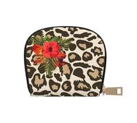 YWSOTRE Fleur d'hibiscus léopard, Sac à Cartes en Cuir PU, Portefeuille Porte-Cartes de crédit, étui à Cartes