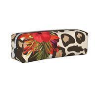 YWSOTRE Fleur d'hibiscus léopard, Trousse à Crayons, étui à stylos, Sac à Crayons en Cuir Portable avec Pochette à cosmétiques à Fermeture éclair