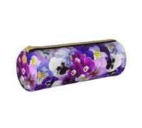 YWSOTRE Fleur Mauve, Trousse à Crayons Étui à Stylo cylindrique Sac à Crayons en Cuir Portable avec Sac à cosmétiques à Fermeture éclair