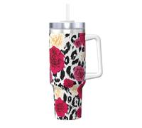 YWSOTRE Fleurs de léopard colorées,Bouteille d'eau en acier inoxydable avec poignée Ice Bully Cup 40 oz