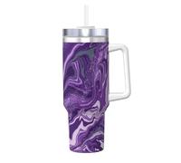 YWSOTRE Fond de marbre violet foncé,Bouteille d'eau en acier inoxydable avec poignée Ice Bully Cup 40 oz