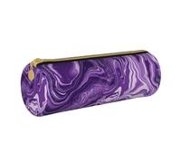 YWSOTRE Fond De Marbre Violet Foncé, Trousse à Crayons Étui à Stylo cylindrique Sac à Crayons en Cuir Portable avec Sac à cosmétiques à Fermeture éclair