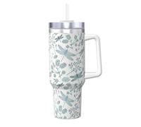 YWSOTRE Fougère libellule bleue botanique,Bouteille d'eau en acier inoxydable avec poignée Ice Bully Cup 40 oz