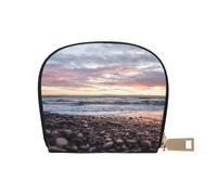 YWSOTRE Galets de Plage au Coucher du Soleil, Sac à Cartes en Cuir PU, Portefeuille Porte-Cartes de crédit, étui à Cartes