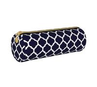 YWSOTRE Géométrique marocain Bleu Marine Moderne, Trousse à Crayons Étui à Stylo cylindrique Sac à Crayons en Cuir Portable avec Sac à cosmétiques à Fermeture éclair