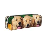YWSOTRE Golden Retriever avec Chien personnalisé au Visage Souriant, Trousse à Crayons, étui à stylos, Sac à Crayons en Cuir Portable avec Pochette à cosmétiques à Fermeture éclair
