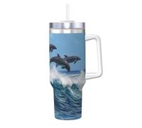 YWSOTRE Grand dauphin commun,Bouteille d'eau en acier inoxydable avec poignée Ice Bully Cup 40 oz