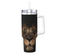 YWSOTRE Gros plan sur la crinière d'un lion d'Afrique, un félin sauvage,Bouteille d'eau en acier inoxydable avec poignée Ice Bully Cup 40 oz