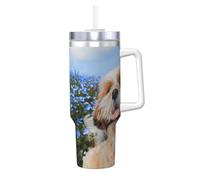 YWSOTRE Gros plan sur le Shih Tzu,Bouteille d'eau en acier inoxydable avec poignée Ice Bully Cup 40 oz