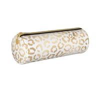 YWSOTRE Guépard léopard Blanc doré élégant, Trousse à Crayons Étui à Stylo cylindrique Sac à Crayons en Cuir Portable avec Sac à cosmétiques à Fermeture éclair