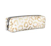 YWSOTRE Guépard léopard Blanc doré élégant, Trousse à Crayons, étui à stylos, Sac à Crayons en Cuir Portable avec Pochette à cosmétiques à Fermeture éclair