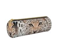 YWSOTRE guépard, Trousse à Crayons Étui à Stylo cylindrique Sac à Crayons en Cuir Portable avec Sac à cosmétiques à Fermeture éclair