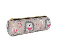 YWSOTRE Hérisson avec Coeur Amour, Trousse à Crayons Étui à Stylo cylindrique Sac à Crayons en Cuir Portable avec Sac à cosmétiques à Fermeture éclair