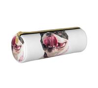 YWSOTRE Heureux Chien Curieux Bouledogue français, Trousse à Crayons Étui à Stylo cylindrique Sac à Crayons en Cuir Portable avec Sac à cosmétiques à Fermeture éclair