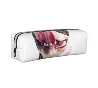 YWSOTRE Heureux Chien Curieux Bouledogue français, Trousse à Crayons, étui à stylos, Sac à Crayons en Cuir Portable avec Pochette à cosmétiques à Fermeture éclair