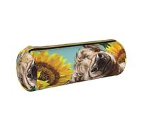 YWSOTRE Highl et Vache aux tournesols, Trousse à Crayons Étui à Stylo cylindrique Sac à Crayons en Cuir Portable avec Sac à cosmétiques à Fermeture éclair