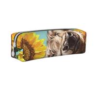 YWSOTRE Highl et Vache aux tournesols, Trousse à Crayons, étui à stylos, Sac à Crayons en Cuir Portable avec Pochette à cosmétiques à Fermeture éclair
