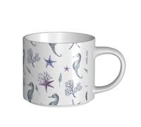 YWSOTRE Hippocampe Corail Étoile de mer Mer Été,Tasse en céramique grande capacité, tasse à thé, tasse à café 450 ml