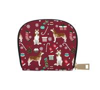 YWSOTRE Husky Candy Canes Bas Vacances Chien Ruby, Sac à Cartes en Cuir PU, Portefeuille Porte-Cartes de crédit, étui à Cartes