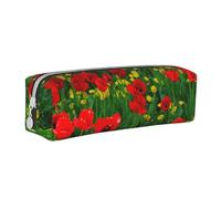 YWSOTRE Impression de Paysage de Prairie de Ferme de Champ de Coquelicot Rouge, Trousse à Crayons, étui à stylos, Sac à Crayons en Cuir Portable avec Pochette à cosmétiques à Fermeture éclair