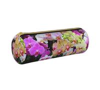 YWSOTRE Impression d'orchidées, Trousse à Crayons Étui à Stylo cylindrique Sac à Crayons en Cuir Portable avec Sac à cosmétiques à Fermeture éclair