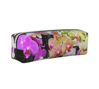 YWSOTRE Impression d'orchidées, Trousse à Crayons, étui à stylos, Sac à Crayons en Cuir Portable avec Pochette à cosmétiques à Fermeture éclair
