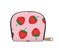 YWSOTRE Impression Fraise Rose Kawaii, Sac à Cartes en Cuir PU, Portefeuille Porte-Cartes de crédit, étui à Cartes