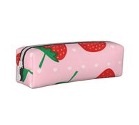 YWSOTRE Impression Fraise Rose Kawaii, Trousse à Crayons, étui à stylos, Sac à Crayons en Cuir Portable avec Pochette à cosmétiques à Fermeture éclair