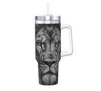 YWSOTRE Impression tête de lion noir et blanc,Bouteille d'eau en acier inoxydable avec poignée Ice Bully Cup 40 oz