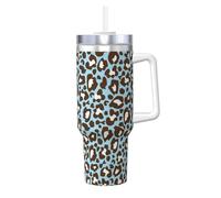 YWSOTRE Imprimé animal tacheté léopard bleu et marron,Bouteille d'eau en acier inoxydable avec poignée Ice Bully Cup 40 oz