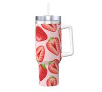 YWSOTRE Imprimé fraise rose kawaii,Bouteille d'eau en acier inoxydable avec poignée Ice Bully Cup 40 oz