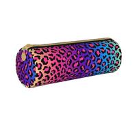 YWSOTRE Imprimé Léopard Dégradé De Couleur Néon, Trousse à Crayons Étui à Stylo cylindrique Sac à Crayons en Cuir Portable avec Sac à cosmétiques à Fermeture éclair