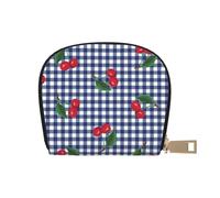 YWSOTRE Imprimer des Cerises à Carreaux Bleus, Sac à Cartes en Cuir PU, Portefeuille Porte-Cartes de crédit, étui à Cartes