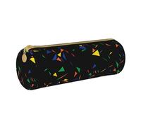 YWSOTRE Imprimer des confettis Abstraits de Triangles, Trousse à Crayons Étui à Stylo cylindrique Sac à Crayons en Cuir Portable avec Sac à cosmétiques à Fermeture éclair