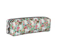 YWSOTRE Jack Russel Terrier Floral, Trousse à Crayons, étui à stylos, Sac à Crayons en Cuir Portable avec Pochette à cosmétiques à Fermeture éclair