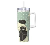 YWSOTRE J'aime les carlins,Bouteille d'eau en acier inoxydable avec poignée Ice Bully Cup 40 oz