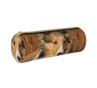 YWSOTRE Joli Chien Sheltie, Trousse à Crayons Étui à Stylo cylindrique Sac à Crayons en Cuir Portable avec Sac à cosmétiques à Fermeture éclair