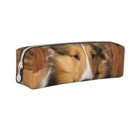 YWSOTRE Joli Chien Sheltie, Trousse à Crayons, étui à stylos, Sac à Crayons en Cuir Portable avec Pochette à cosmétiques à Fermeture éclair
