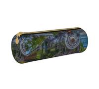 YWSOTRE Joli Train à Vapeur, Trousse à Crayons Étui à Stylo cylindrique Sac à Crayons en Cuir Portable avec Sac à cosmétiques à Fermeture éclair