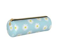 YWSOTRE Jolies Fleurs de Marguerite Bleues, Trousse à Crayons Étui à Stylo cylindrique Sac à Crayons en Cuir Portable avec Sac à cosmétiques à Fermeture éclair