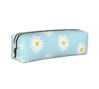 YWSOTRE Jolies Fleurs de Marguerite Bleues, Trousse à Crayons, étui à stylos, Sac à Crayons en Cuir Portable avec Pochette à cosmétiques à Fermeture éclair