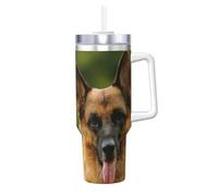 YWSOTRE Joyeux berger allemand imprimé,Bouteille d'eau en acier inoxydable avec poignée Ice Bully Cup 40 oz