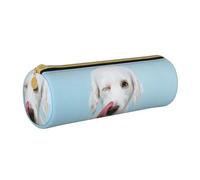 YWSOTRE Labrador drôle, Trousse à Crayons Étui à Stylo cylindrique Sac à Crayons en Cuir Portable avec Sac à cosmétiques à Fermeture éclair