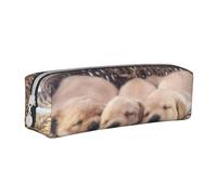 YWSOTRE Labradors Petits Chiots Golden Retriever, Trousse à Crayons, étui à stylos, Sac à Crayons en Cuir Portable avec Pochette à cosmétiques à Fermeture éclair