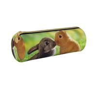 YWSOTRE Lapin Amour Imprimé, Trousse à Crayons Étui à Stylo cylindrique Sac à Crayons en Cuir Portable avec Sac à cosmétiques à Fermeture éclair