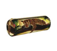 YWSOTRE Léopard drôle, Trousse à Crayons Étui à Stylo cylindrique Sac à Crayons en Cuir Portable avec Sac à cosmétiques à Fermeture éclair