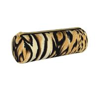 YWSOTRE Léopard Lion Peau De Tigre Bringé en Fourrure, Trousse à Crayons Étui à Stylo cylindrique Sac à Crayons en Cuir Portable avec Sac à cosmétiques à Fermeture éclair