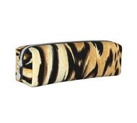 YWSOTRE Léopard Lion Peau De Tigre Bringé en Fourrure, Trousse à Crayons, étui à stylos, Sac à Crayons en Cuir Portable avec Pochette à cosmétiques à Fermeture éclair