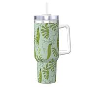 YWSOTRE Les pois verts laissent des feuilles bleues,Bouteille d'eau en acier inoxydable avec poignée Ice Bully Cup 40 oz